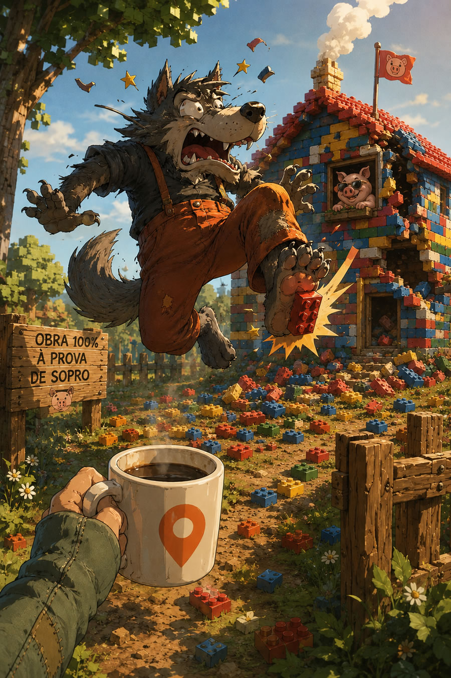Café com IA |  Lobo e a Casinha de Lego